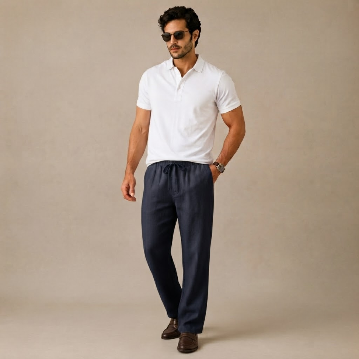 Pantalón de lino y algodón de corte recto
