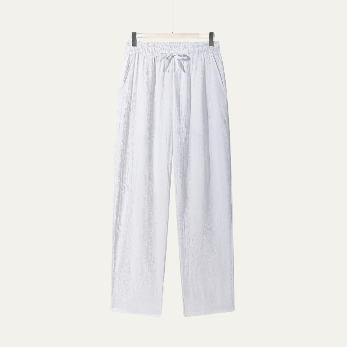 Pantalón recto con cintura elástica y cordón ajustable