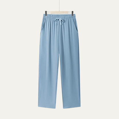Pantalón recto con cintura elástica y cordón ajustable