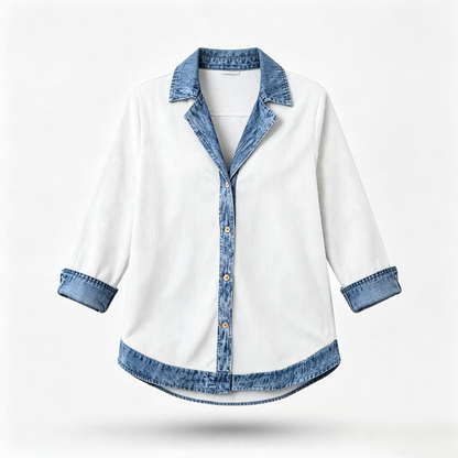 Camisa Acanalada con Detalles de Mezclilla para Mujer