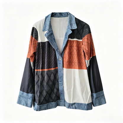 Camisa Acanalada con Detalles de Mezclilla para Mujer