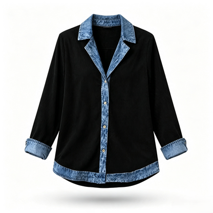 Camisa Acanalada con Detalles de Mezclilla para Mujer
