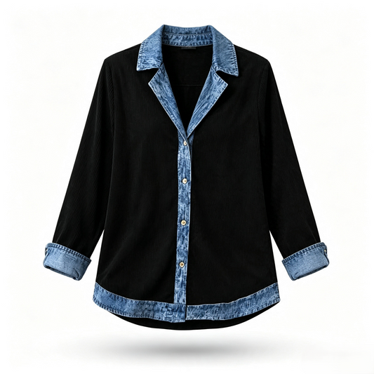 Camisa Acanalada con Detalles de Mezclilla para Mujer