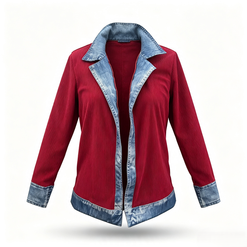 Camisa Acanalada con Detalles de Mezclilla para Mujer