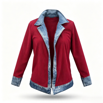 Camisa Acanalada con Detalles de Mezclilla para Mujer