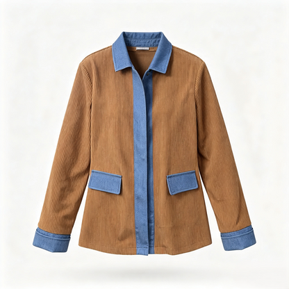 Camisa Acanalada con Detalles de Mezclilla para Mujer
