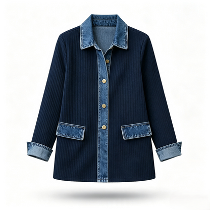 Camisa Acanalada con Detalles de Mezclilla para Mujer