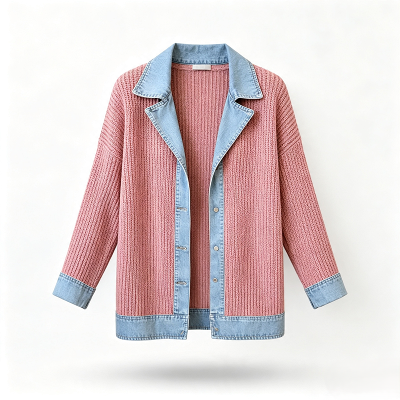 Camisa Acanalada con Detalles de Mezclilla para Mujer