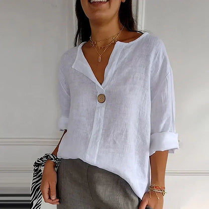 Blusa de lino con botón de madera