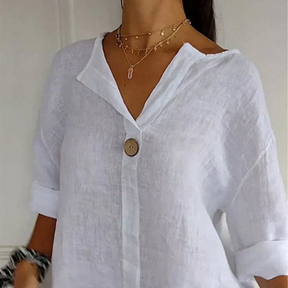 Blusa de lino con botón de madera
