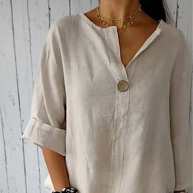Blusa de lino con botón de madera