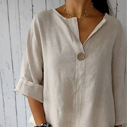Blusa de lino con botón de madera