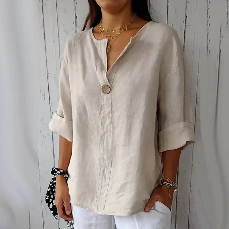 Blusa de lino con botón de madera