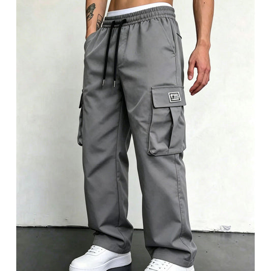 Pantalón Cargo de Corte Amplio con Multi-Bolsillos
