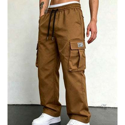 Pantalón Cargo de Corte Amplio con Multi-Bolsillos