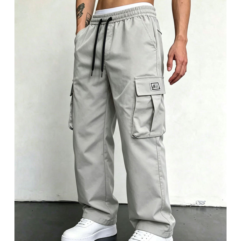 Pantalón Cargo de Corte Amplio con Multi-Bolsillos
