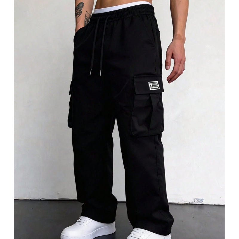 Pantalón Cargo de Corte Amplio con Multi-Bolsillos