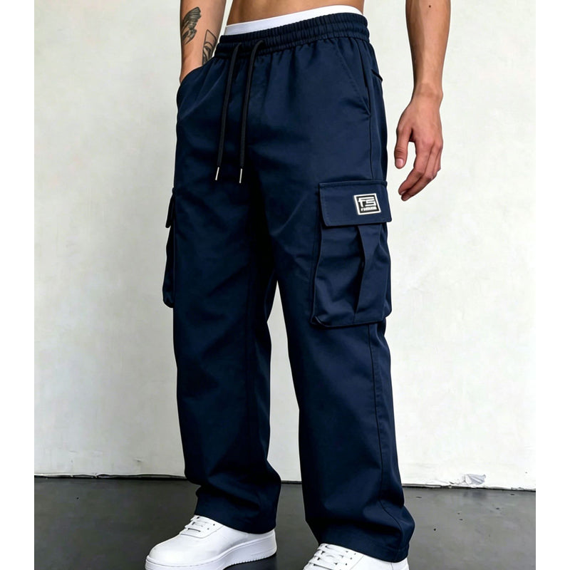 Pantalón Cargo de Corte Amplio con Multi-Bolsillos