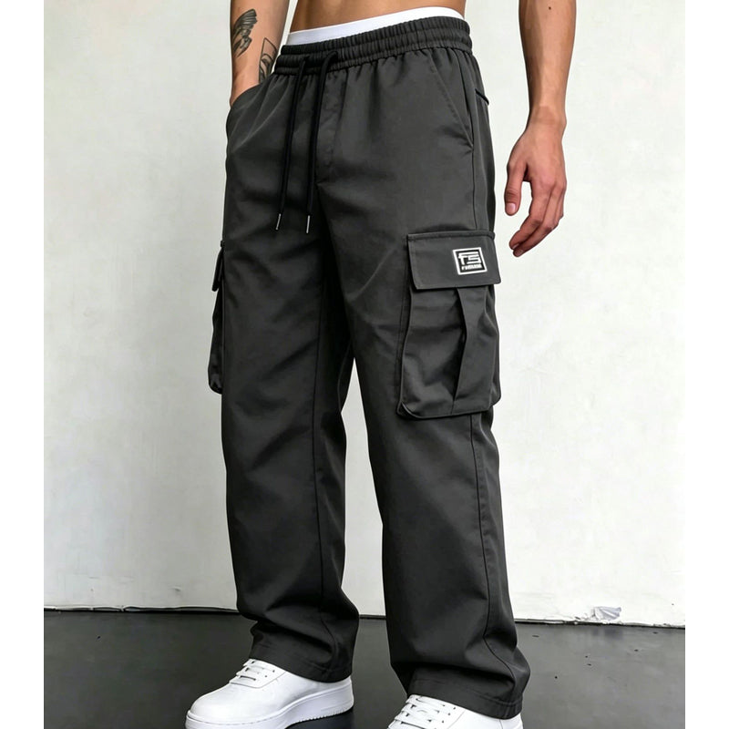 Pantalón Cargo de Corte Amplio con Multi-Bolsillos