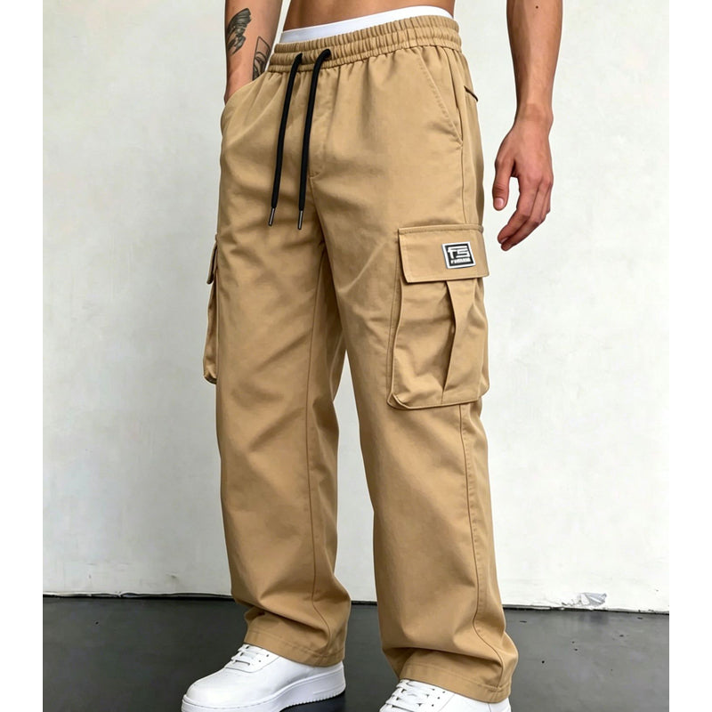 Pantalón Cargo de Corte Amplio con Multi-Bolsillos
