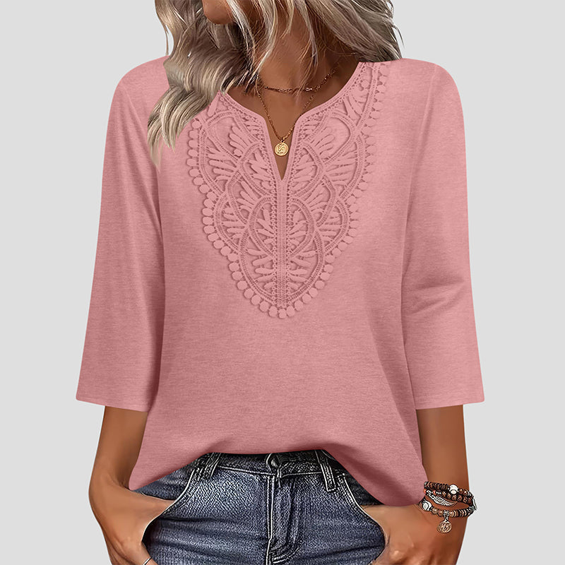 Blusa de Encaje con Cuello en V
