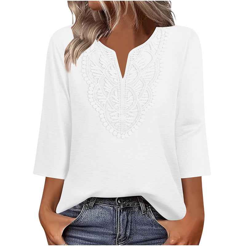 Blusa de Encaje con Cuello en V