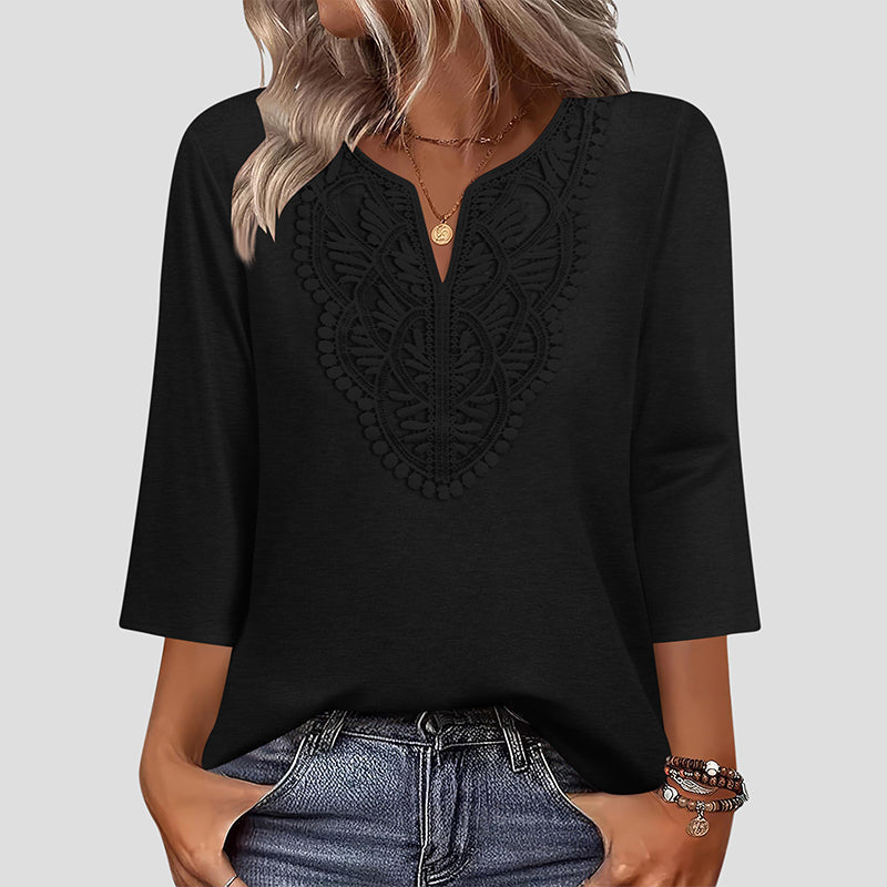 Blusa de Encaje con Cuello en V