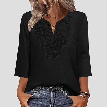 Blusa de Encaje con Cuello en V
