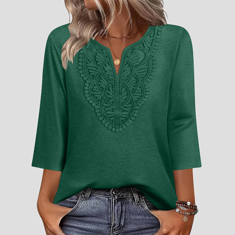 Blusa de Encaje con Cuello en V
