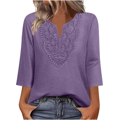 Blusa de Encaje con Cuello en V