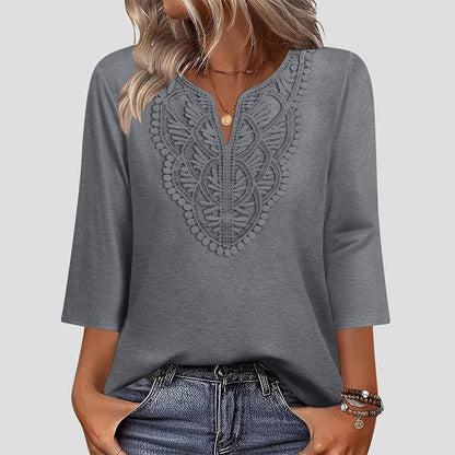Blusa de Encaje con Cuello en V
