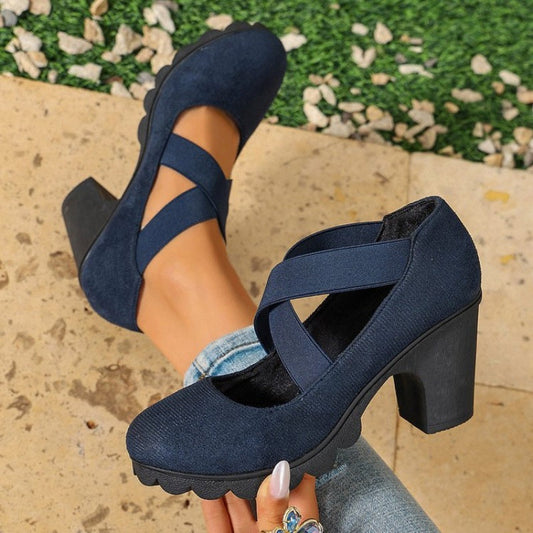 Zapatos Mary Jane de Tacón con Tiras Elásticas Cruzadas